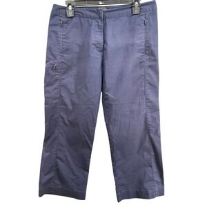 Adidas Pants Women Sz 10 Navy Blue Stretch Cropped Side Zip‎ Pockets